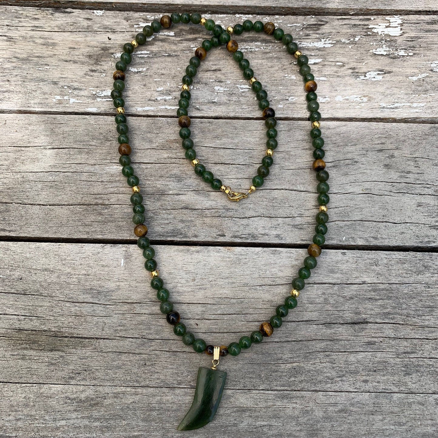 Necklace "Jade Tiger" Vintage Jade Claw/tooth, Tigers Eye, Jade jewelry, Gender Neutral, Vintage beads, Gift Idea, Tiger energy