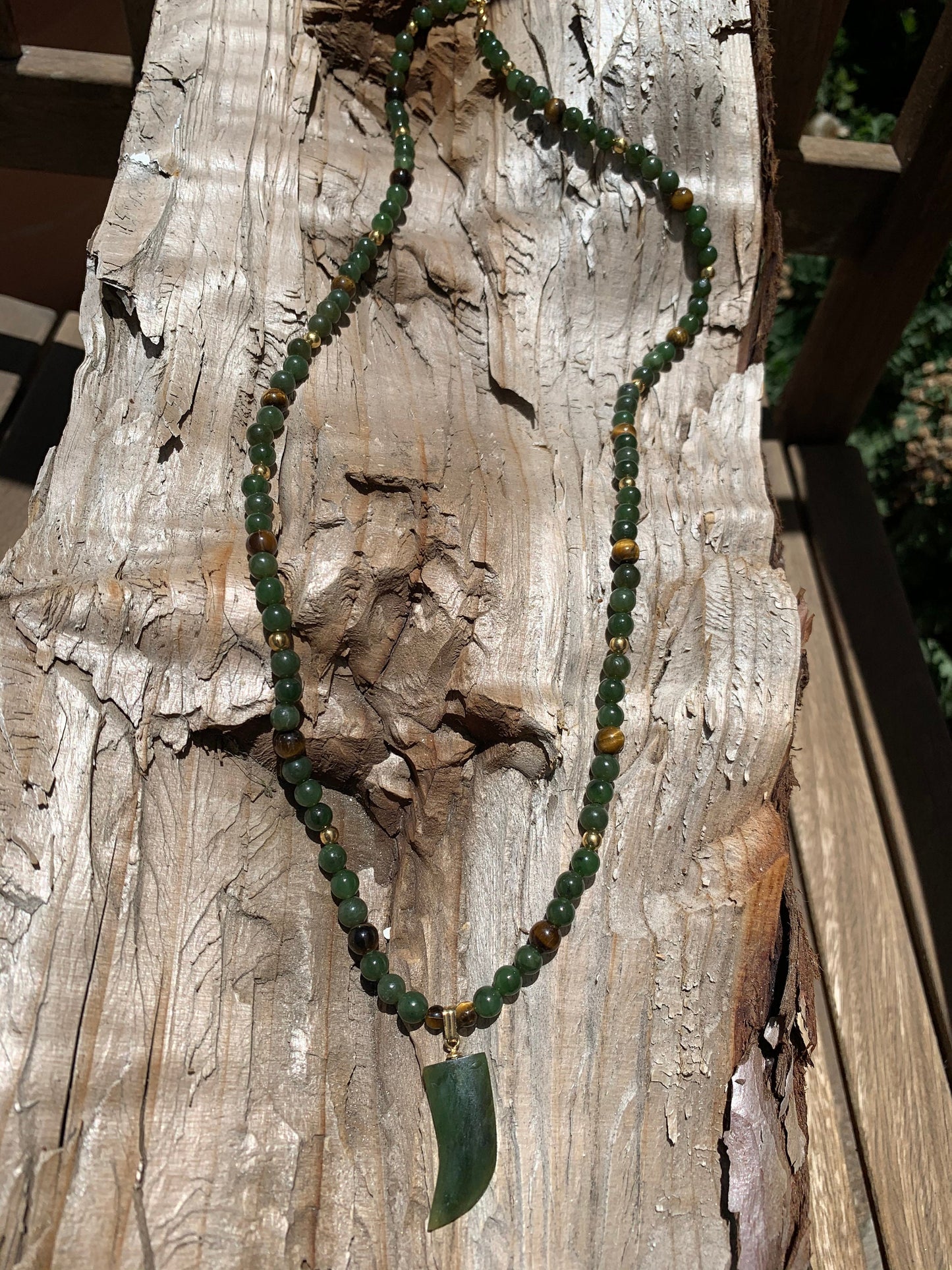 Necklace "Jade Tiger" Vintage Jade Claw/tooth, Tigers Eye, Jade jewelry, Gender Neutral, Vintage beads, Gift Idea, Tiger energy
