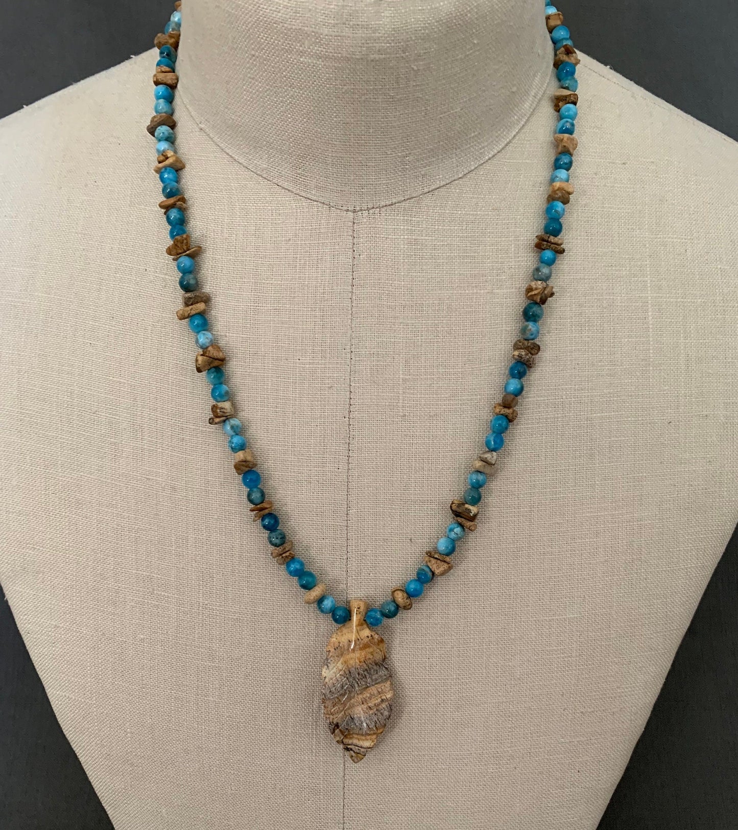Necklace "High Desert Lake" Picture Jasper Leaf, Apatite, Picture Jasper, Pyramid Lake, Gender Neutral jewelry, Gift idea,