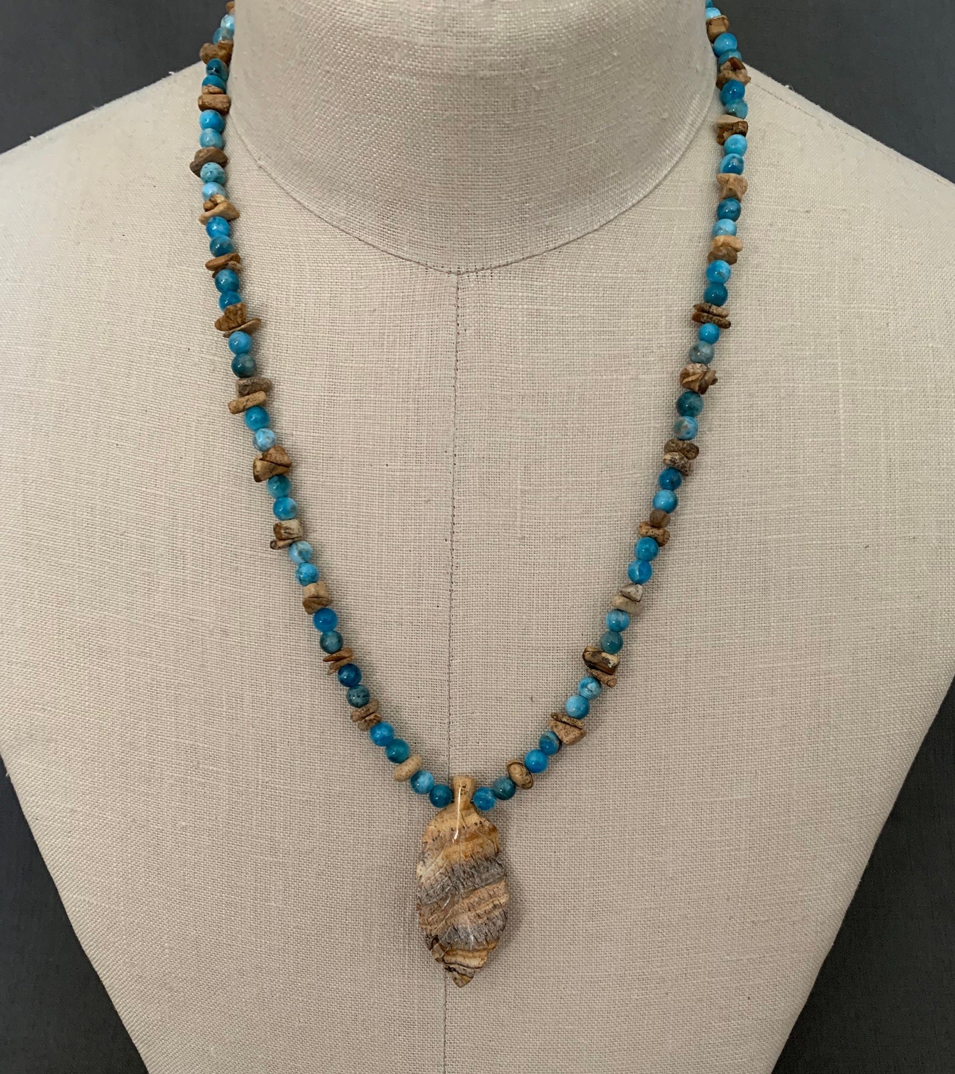 Necklace "High Desert Lake" Picture Jasper Leaf, Apatite, Picture Jasper, Pyramid Lake, Gender Neutral jewelry, Gift idea,