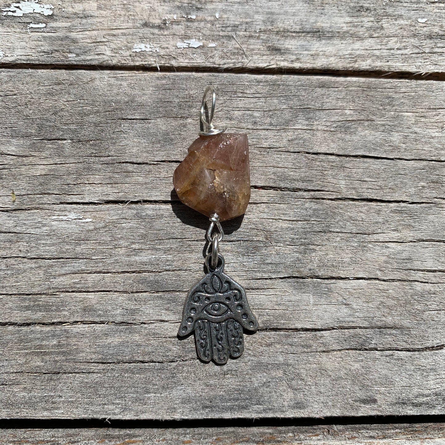 Pendant “Heart & Hand” faceted Pink Tourmaline, Sterling Hamsa, Heart chakra, Protection, Hand of God, Reiki charged, Gender Neutral