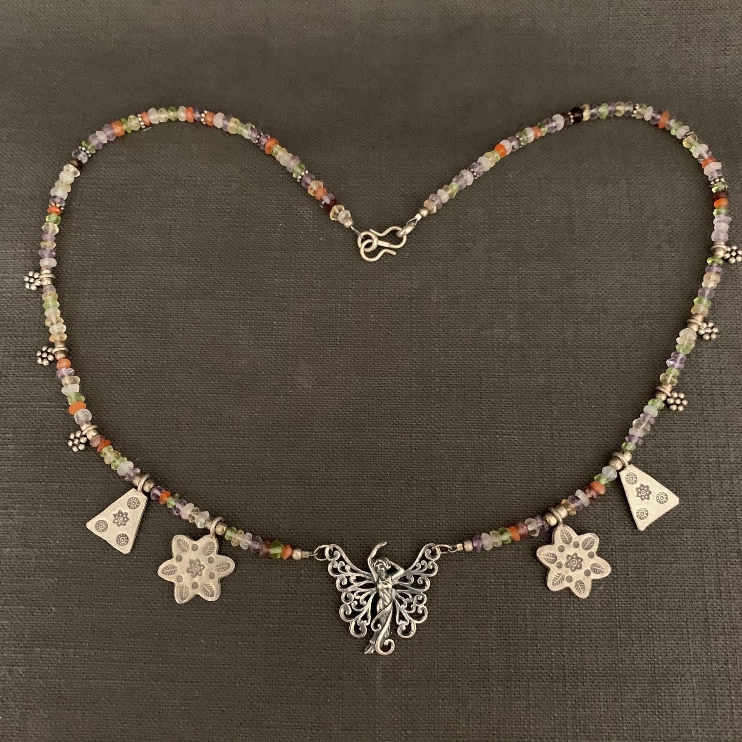 necklace "Broom Fairy" sterling Fairy pendant, Hill Tribe Silver charms, Fairy jewelry, Gift Idea, Midsummer's Night Dream, Fae jewelry