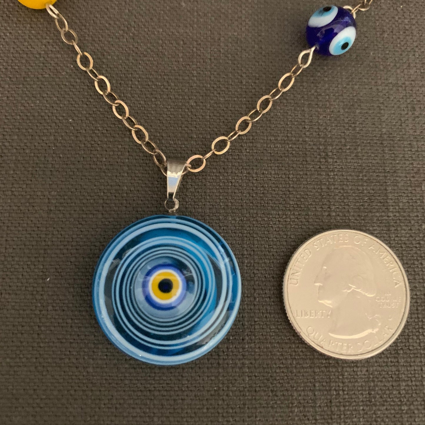 necklace "Seeing Circles" Murano glass Evil Eye pendant, Evil Eye beads, Protection charm, sterling chain, handmade links, Gender Neutral