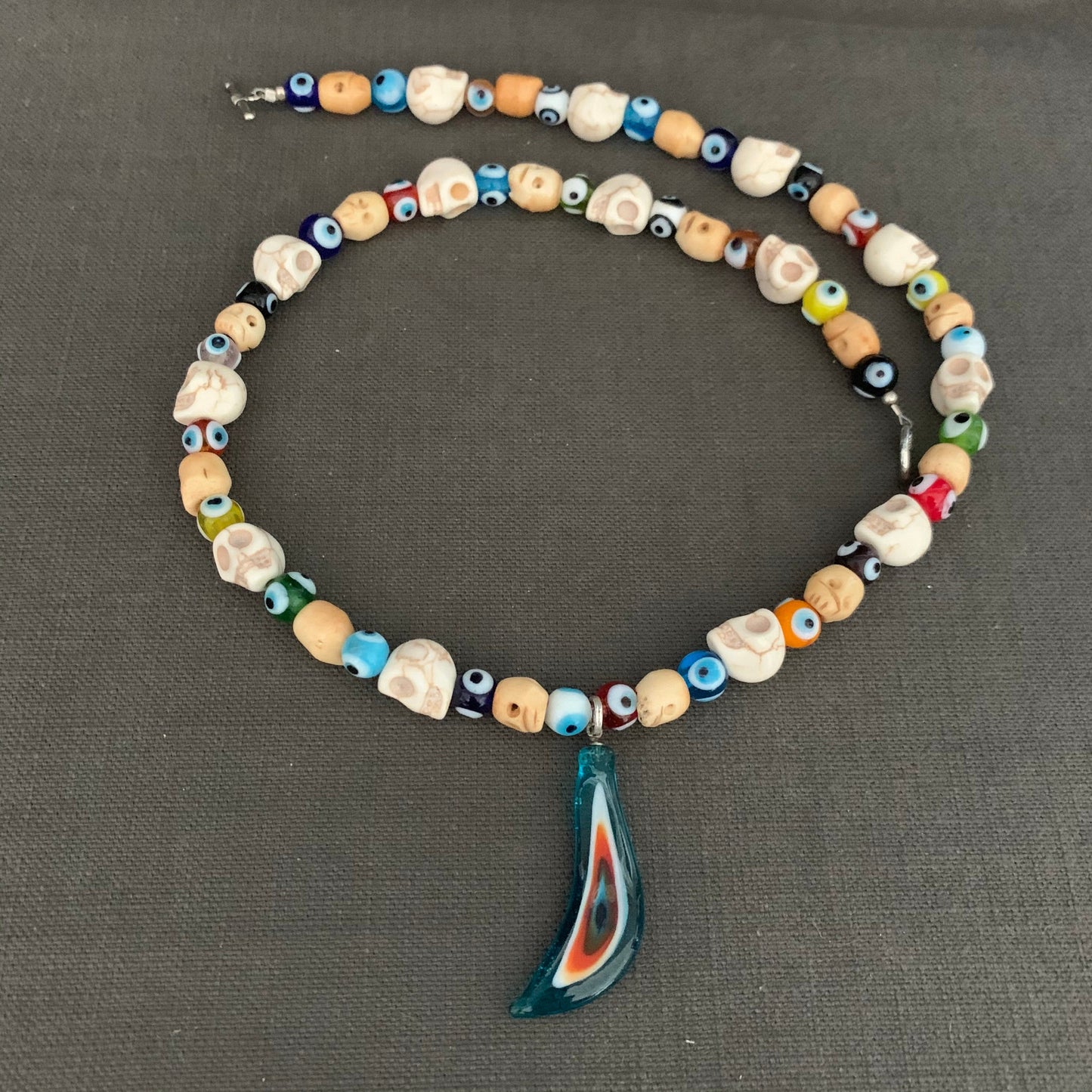 necklace "Seeing Through the Veil" Murano Glass Evil Eye pendant, Skulls, Evil Eye beads, Gift idea, Gender Neutral jewelry, Reiki, Samhain