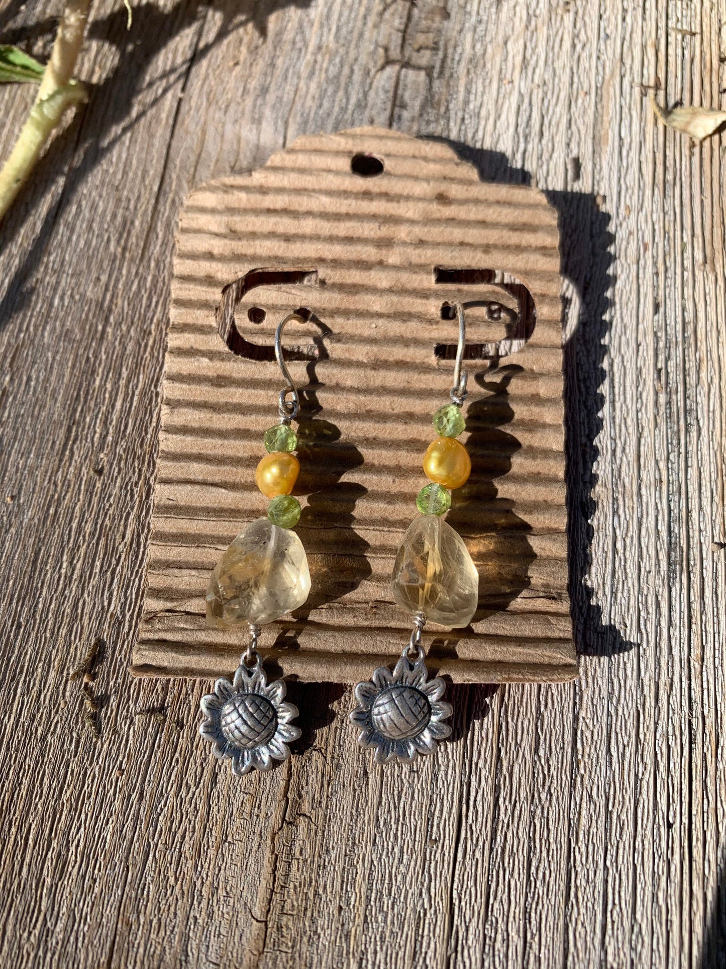 Earrings “Spring Drops” Sterling Flowers, Faceted Citrine, Pearls, Green Garnet, Spring Line, gift idea, Sunflowers, drop earrings