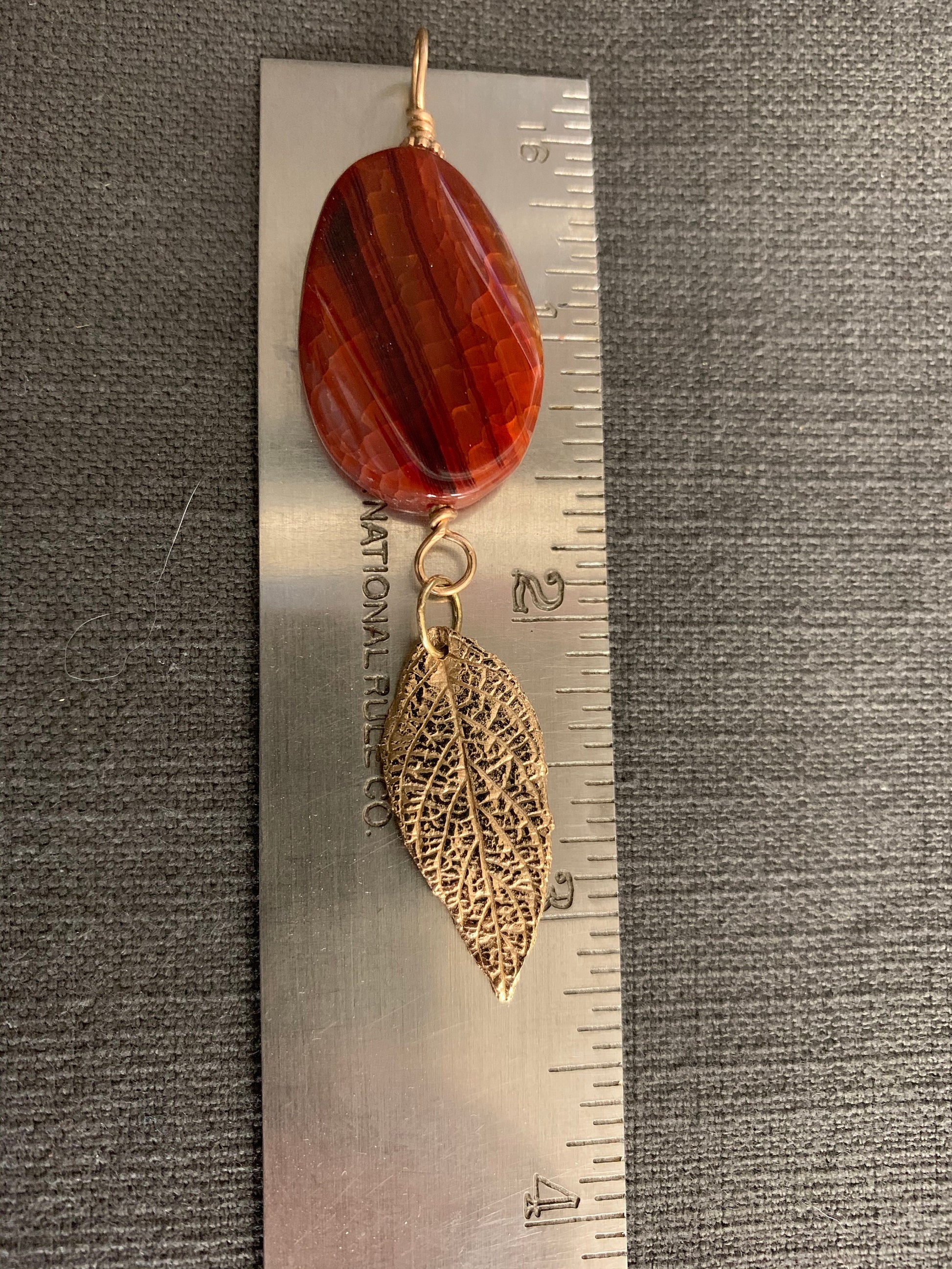 Pendant “Ancient Autumn” Bronze leaf, Red Agate, Fall pendant, Bronze jewelry, Gender Neutral, Reiki charged, Stacking jewelry, Fall line