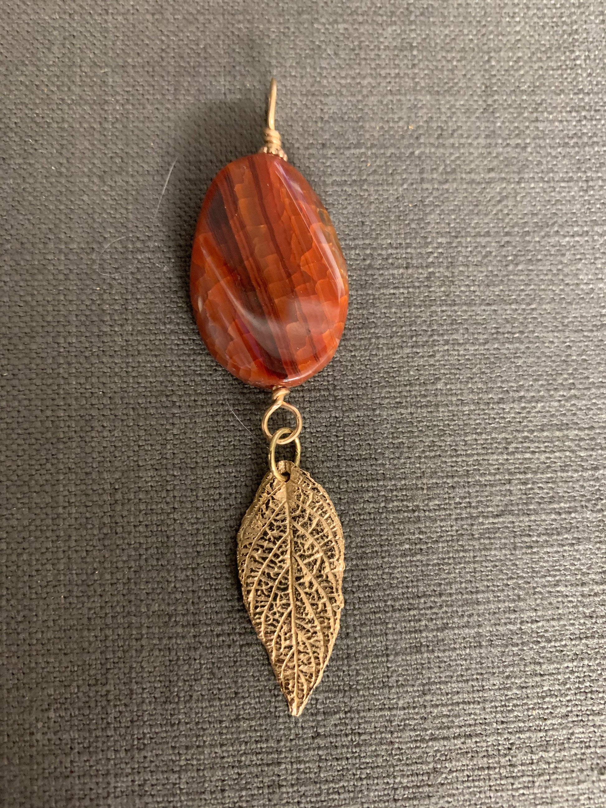Pendant “Ancient Autumn” Bronze leaf, Red Agate, Fall pendant, Bronze jewelry, Gender Neutral, Reiki charged, Stacking jewelry, Fall line