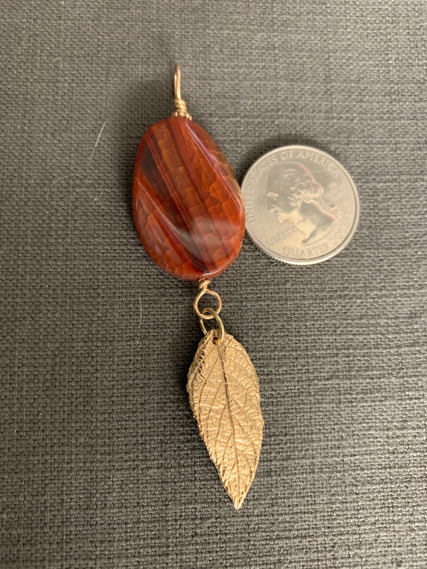 Pendant “Ancient Autumn” Bronze leaf, Red Agate, Fall pendant, Bronze jewelry, Gender Neutral, Reiki charged, Stacking jewelry, Fall line