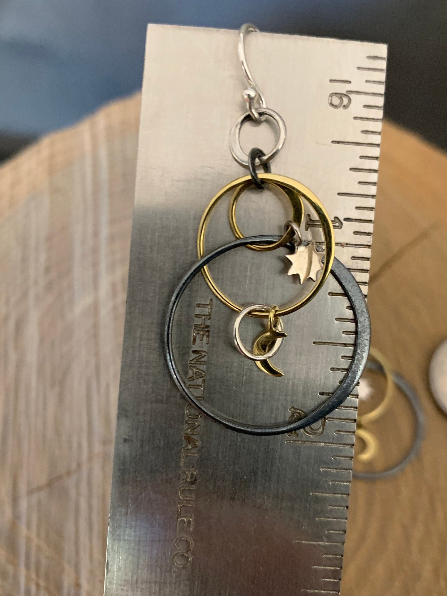 Hoop Earrings “Inter-dimensional Hoops” Sterling and bronze links, Bronze Moons, Sterling Suns, Gift idea, Zoom earrings