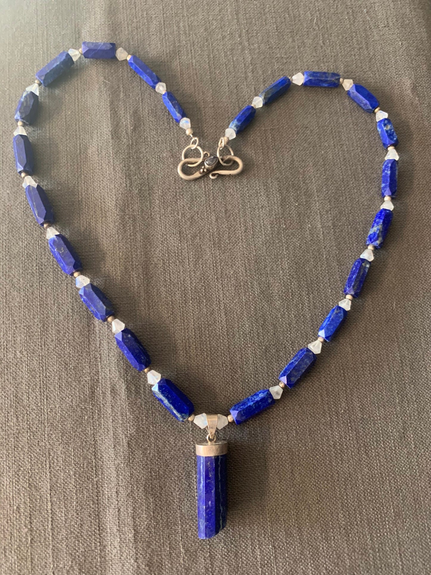 necklace "Moonlight" Afghan Lapis pendant, Lapis beads, Rainbow Moonstones, Gender Neutral jewelry, Chakra Jewelry, Throat Chakra, Reiki