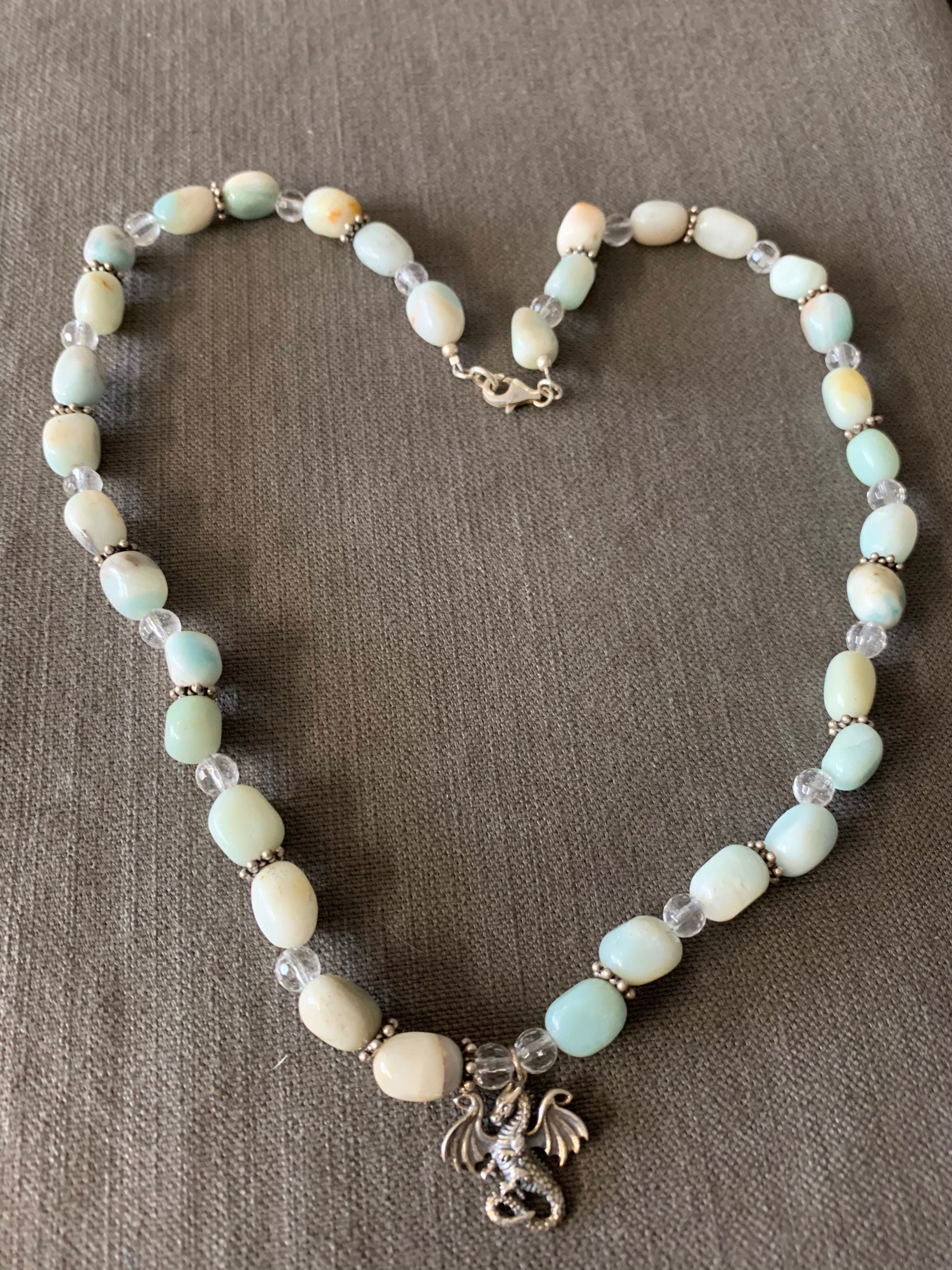 necklace "Frost Dragon" Sterling Dragon pendant, Amazonite, Quartz, Snowflakes, Gift idea, Gender Neutral, Reiki charged, Dragon jewelry