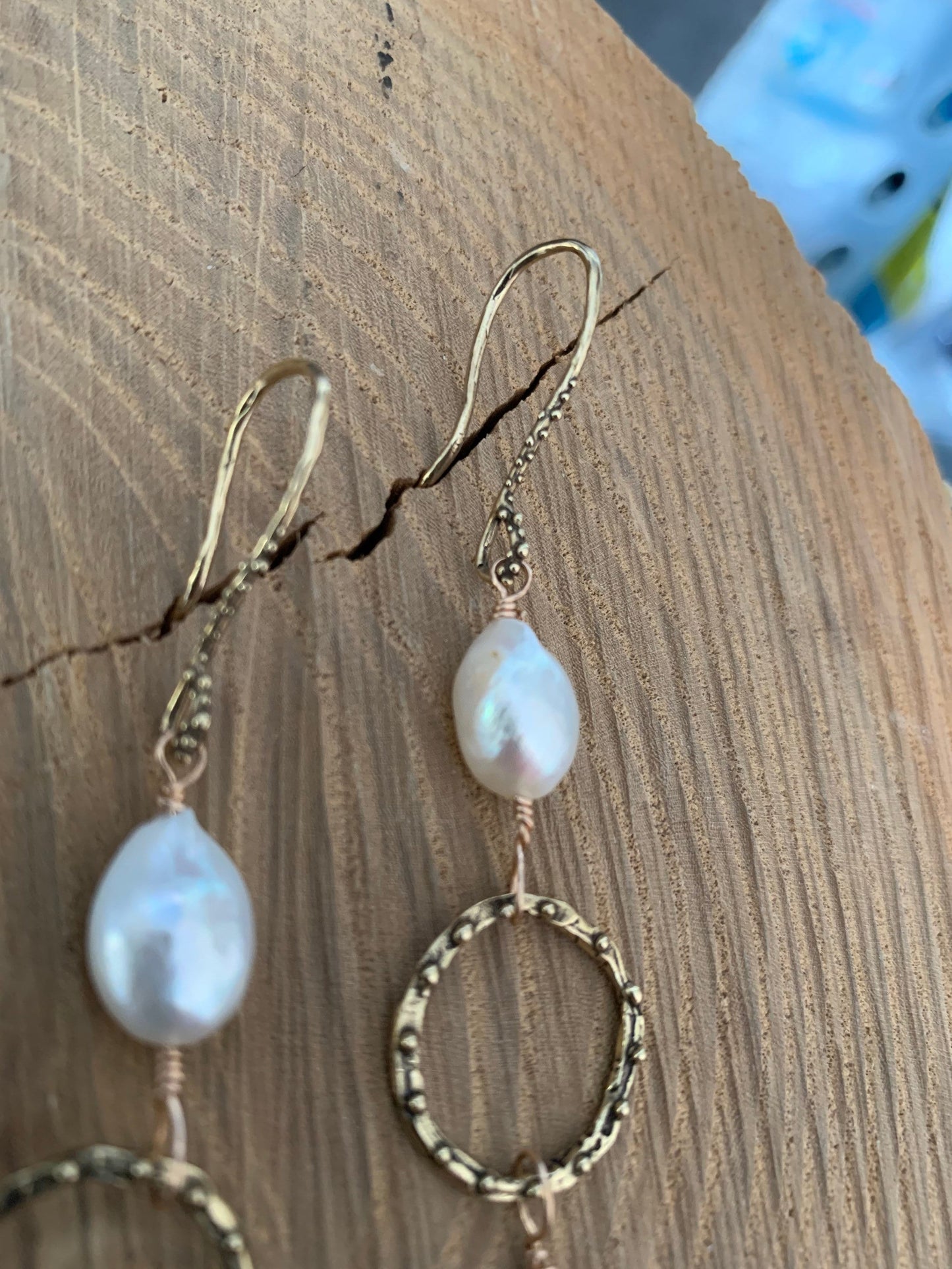 Earrings “Ethereal Drops” Hand Cast Bronze Links and Hooks, Freshwater Pearls, Labradorite, Statement Earrings, Zoom Jewelry, Reiki charged