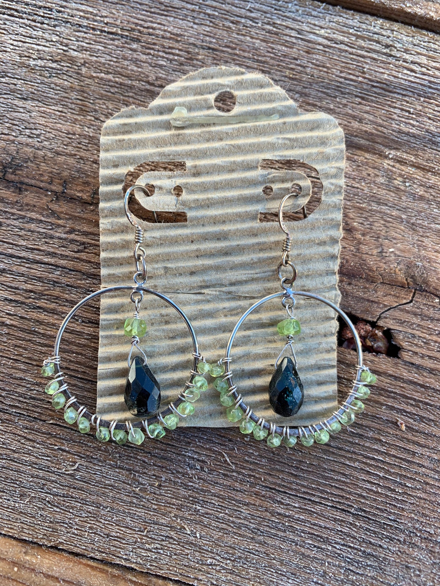 earrings "Forest Hoops" Sterling Hoops, Green Tourmaline, Peridot, Wire wrapped, Statement Earrings, Reiki charged, Hoop Earrings, Gift idea