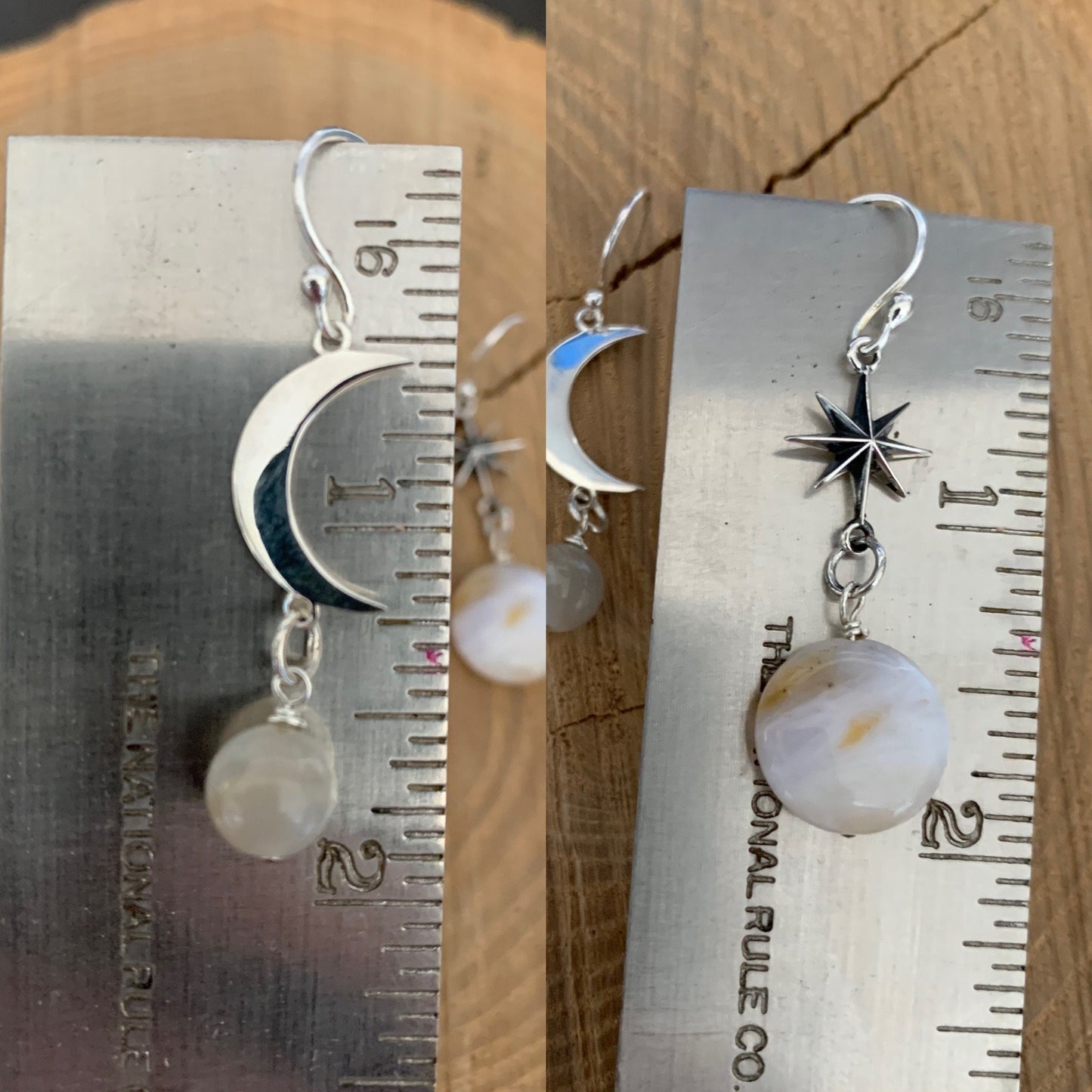 Earrings “Venus & The Moon” Sterling Moon and Star, Moonstone, Opal, Gift idea, Zoom jewelry, Celestial earrings, Planet jewelry, Reiki vibe