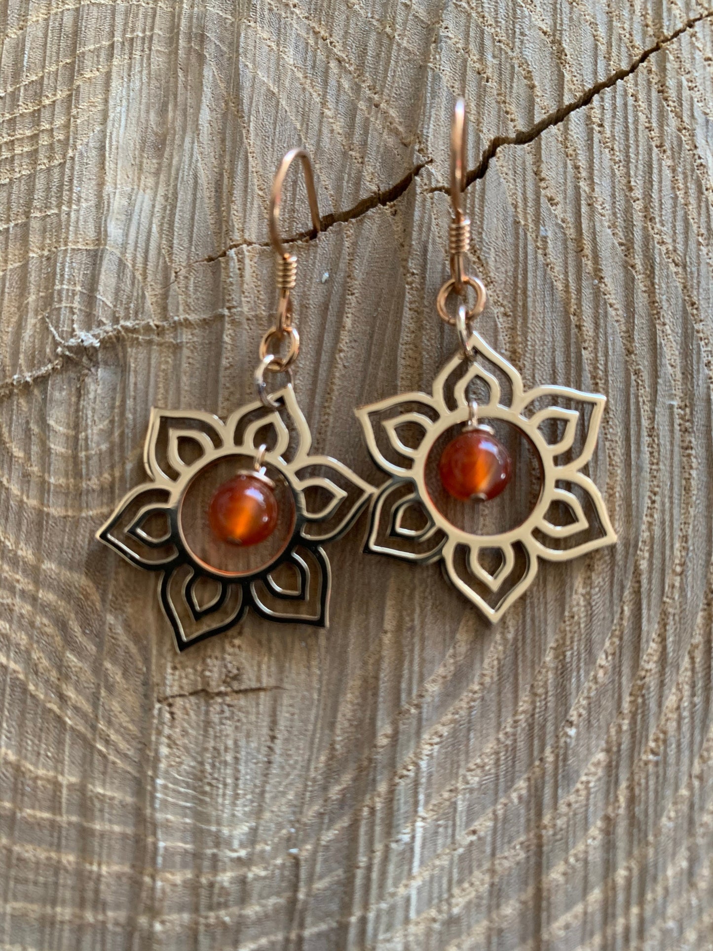 Earrings “Sun Mandala” Bronze Sun Mandala, Carnelian, Sacral chakra, Mandala earrings, Gift idea, Lotus earrings, Reiki vibes, Zoom earrings