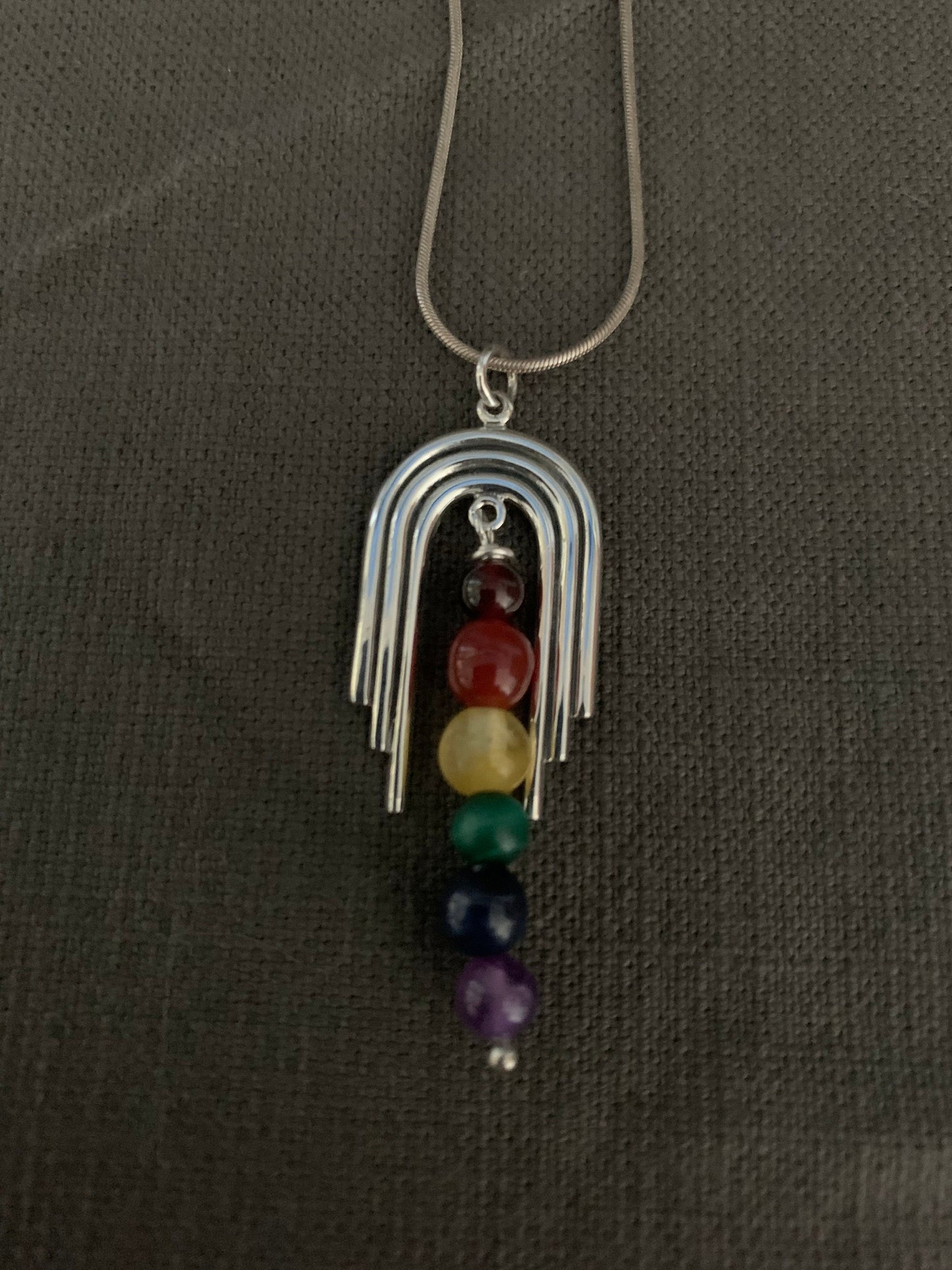 Pendant “Rainbow Arch” Sterling Arch charm, Rainbow Semi Precious stones, LGBTQ Pride jewelry, Rainbow Pride, Gender Neutral, Rainbows