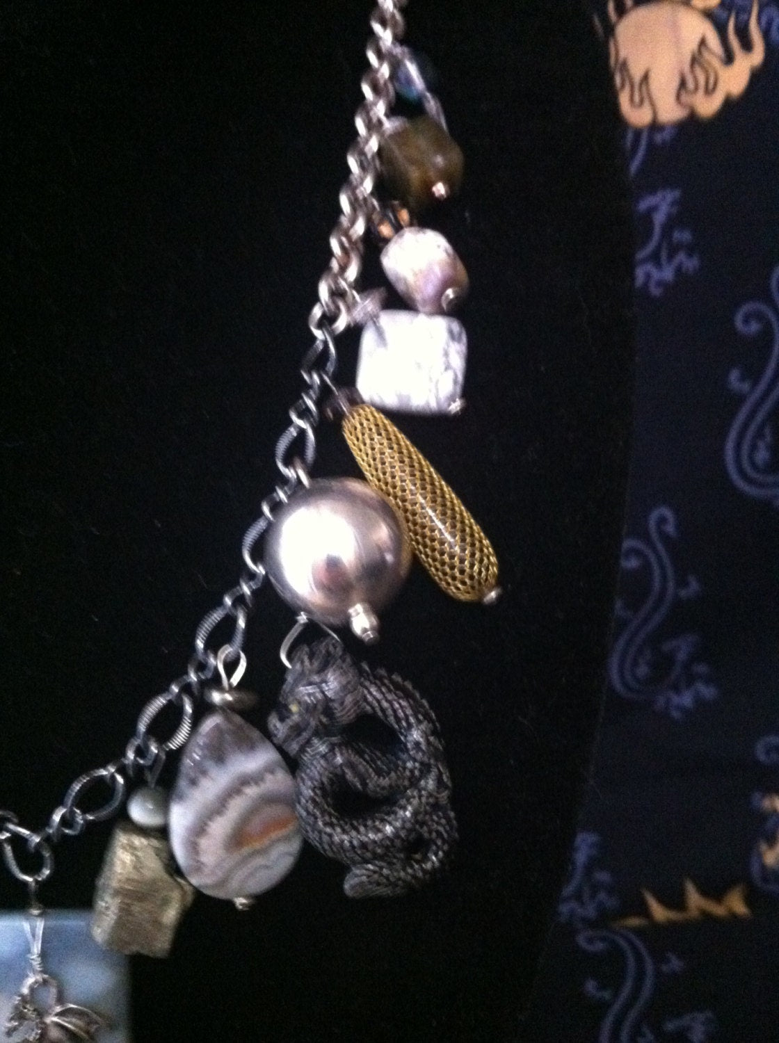 Necklace "Metal Dragon" Charm Necklace, Dragon necklace, Pietersite, Pyrite, Howlite, Obsidian, Gift Idea, Gender Neutral