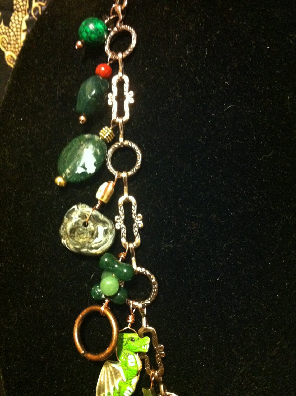 Necklace "Forest Dragon" Charm Necklace, Dragon necklace, Chrysoprase, Tree of Life, Moss agate, Up-cycled chain, Gift Idea, Gender Neutral