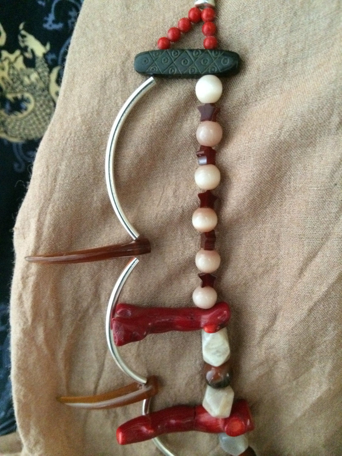 necklace "Pele" Fire coral, Peach moonstone, Carnelian, Statement necklace, Volcano Goddess, Reiki charged, Ocean Jewelry, Gender Neutral