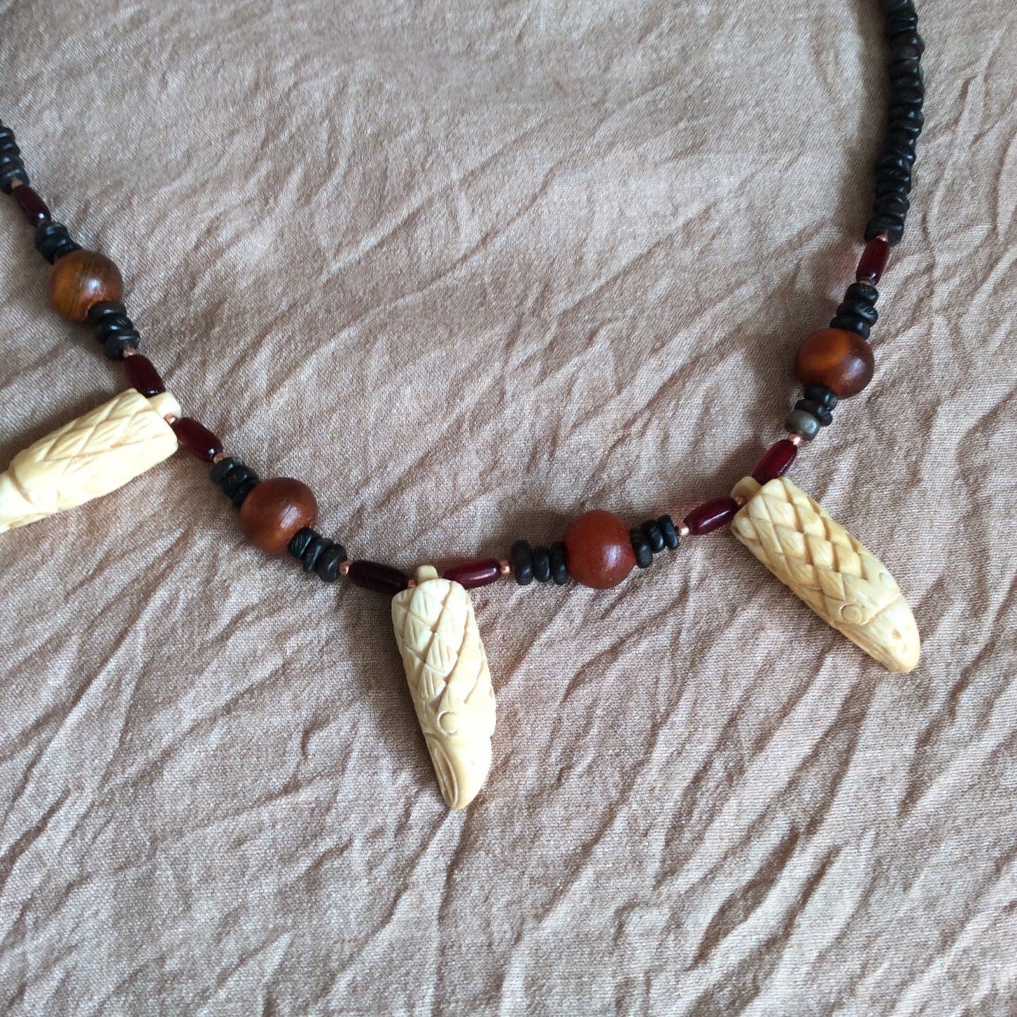 necklace "Soar" carved bone eagles, horn beads, gender neutral necklace, bird energy, eagle jewelry, raptor necklace