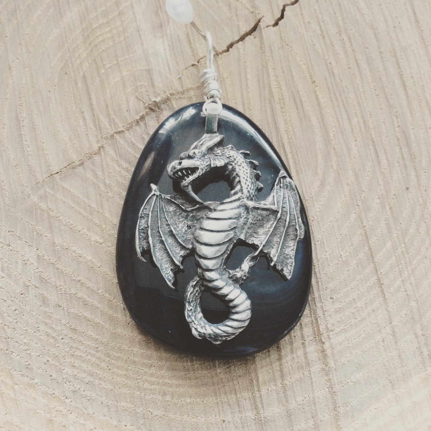pendant "Dragon Eye" Pewter Dragon, Banded Onyx, Dragon jewelry, Gender Neutral jewelry, Mother of Dragons, Dragon Riders, reiki charged