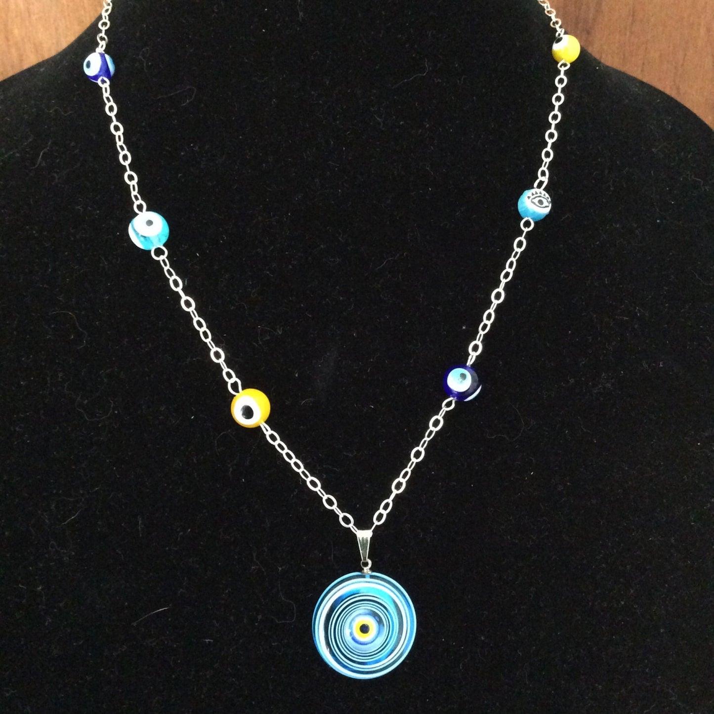 necklace "Seeing Circles" Murano glass Evil Eye pendant, Evil Eye beads, Protection charm, sterling chain, handmade links, Gender Neutral