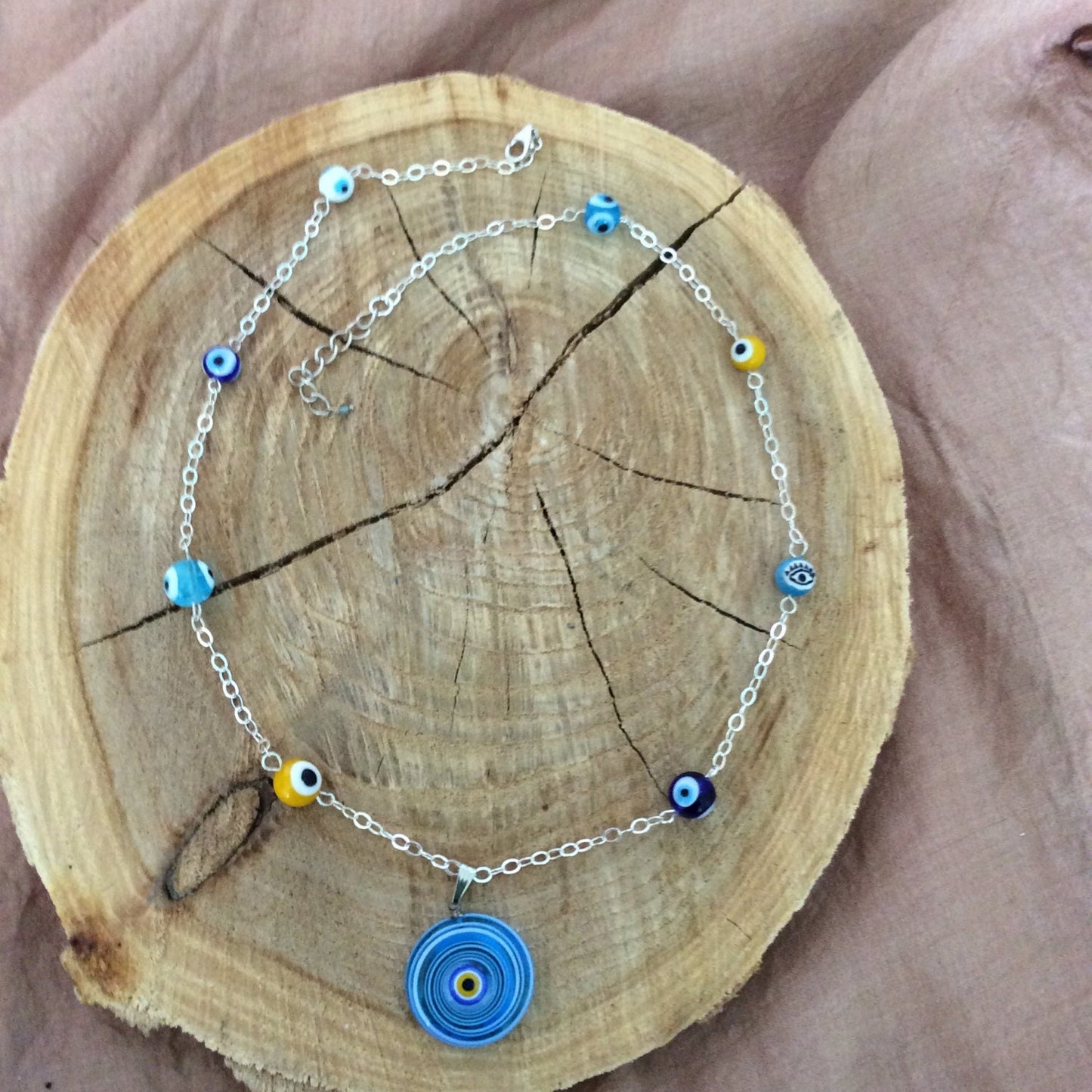 necklace "Seeing Circles" Murano glass Evil Eye pendant, Evil Eye beads, Protection charm, sterling chain, handmade links, Gender Neutral