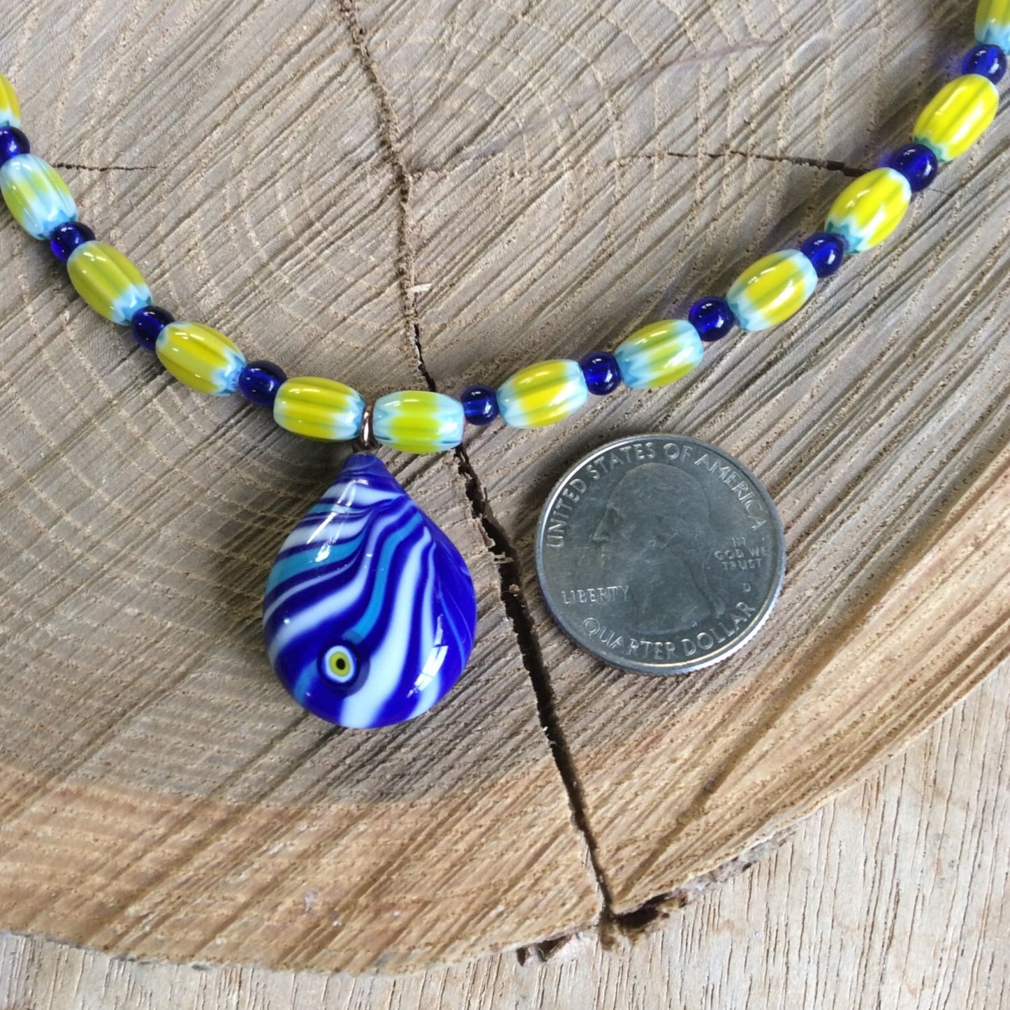 necklace "Sun Spots" Murano Glass Evil Eye pendant, gift idea, millefiori beads, Protection charm, Good Luck, Reiki charged, Gender neutral