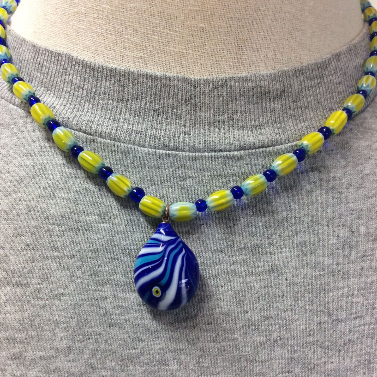 necklace "Sun Spots" Murano Glass Evil Eye pendant, gift idea, millefiori beads, Protection charm, Good Luck, Reiki charged, Gender neutral