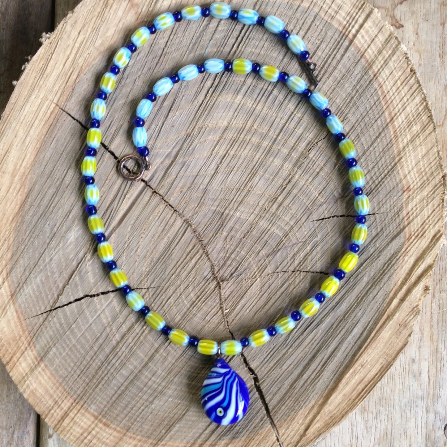necklace "Sun Spots" Murano Glass Evil Eye pendant, gift idea, millefiori beads, Protection charm, Good Luck, Reiki charged, Gender neutral