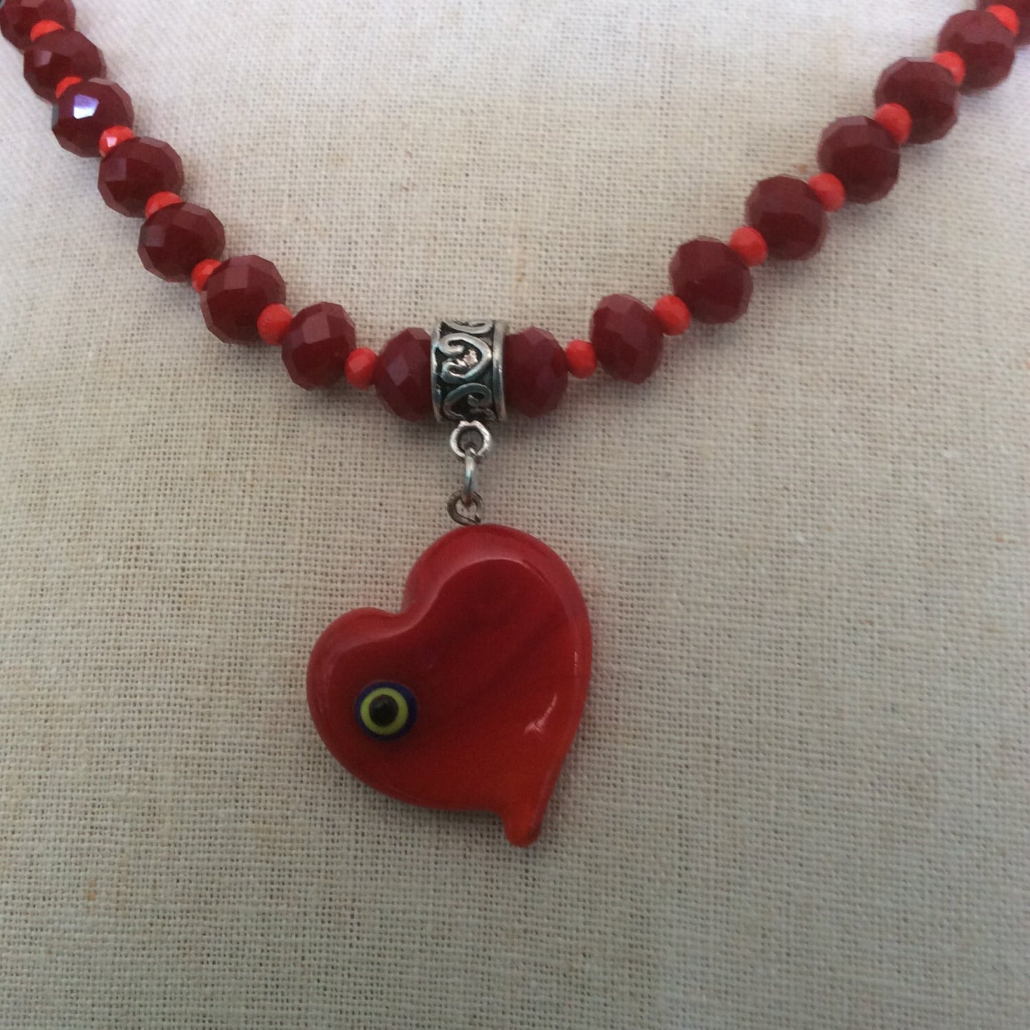 necklace "Red Hots" Murano glass Heart, faceted glass beads, Valentines Day gift, Love, Protection charm, Reiki charged, Gift idea, evil eye