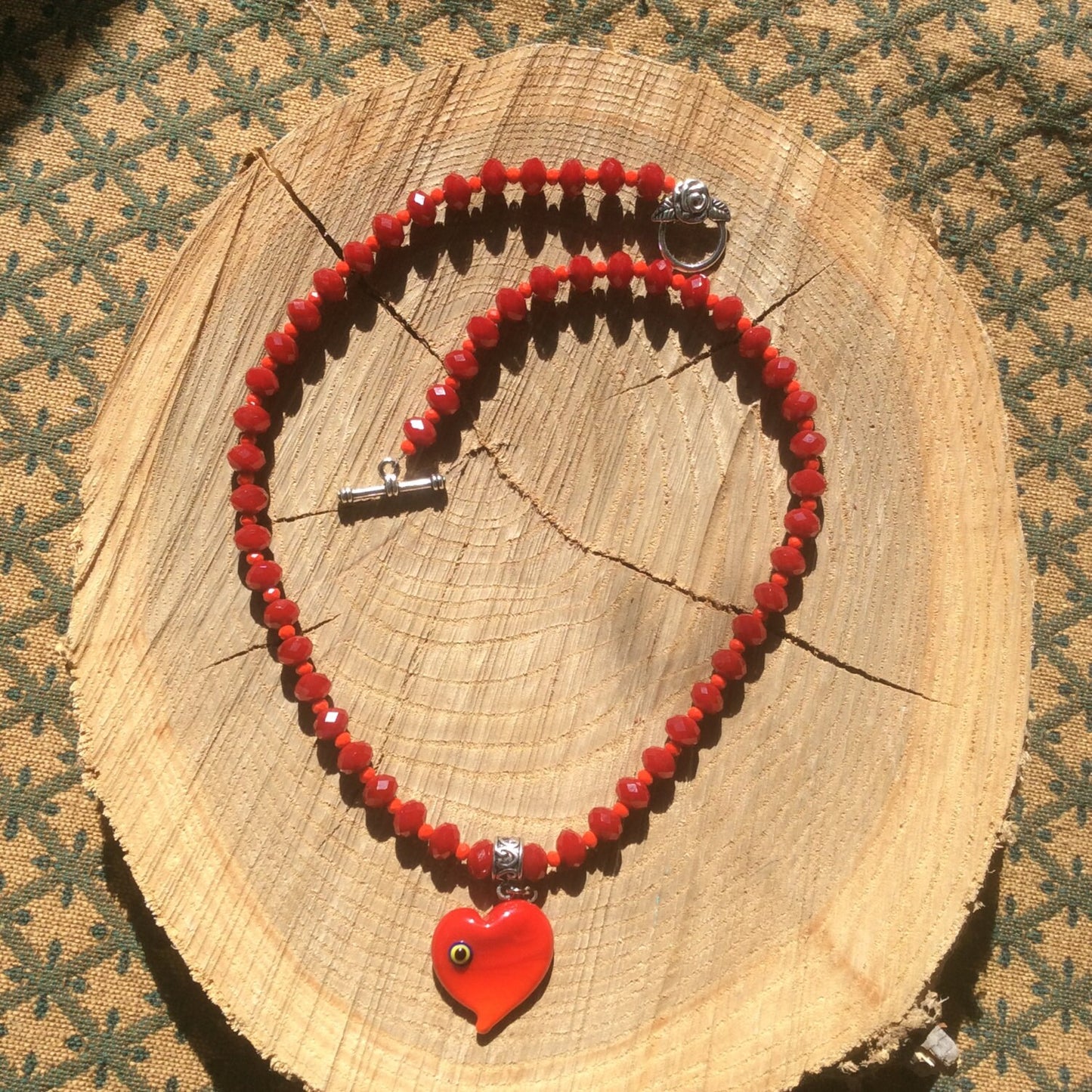 necklace "Red Hots" Murano glass Heart, faceted glass beads, Valentines Day gift, Love, Protection charm, Reiki charged, Gift idea, evil eye
