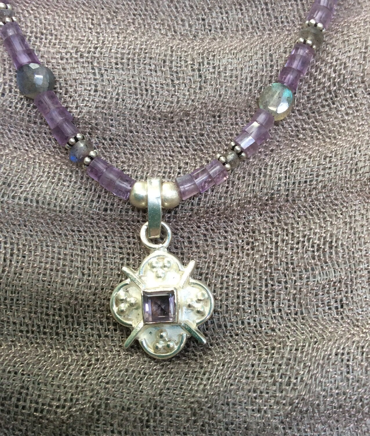 necklace "North Star" Amethyst pendant, Amethyst, Labradorite, Celestial series, Guiding Light, Reiki charged, Chakra jewelry