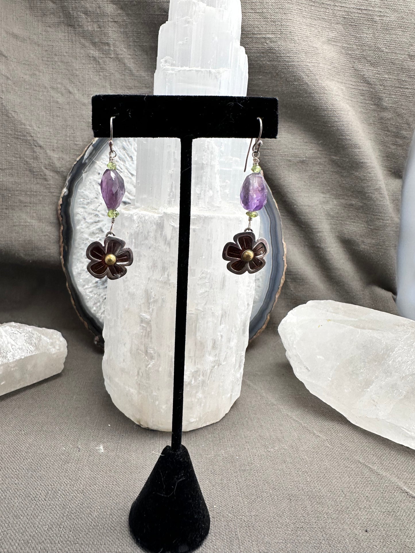 Amethyst and Flower earrings