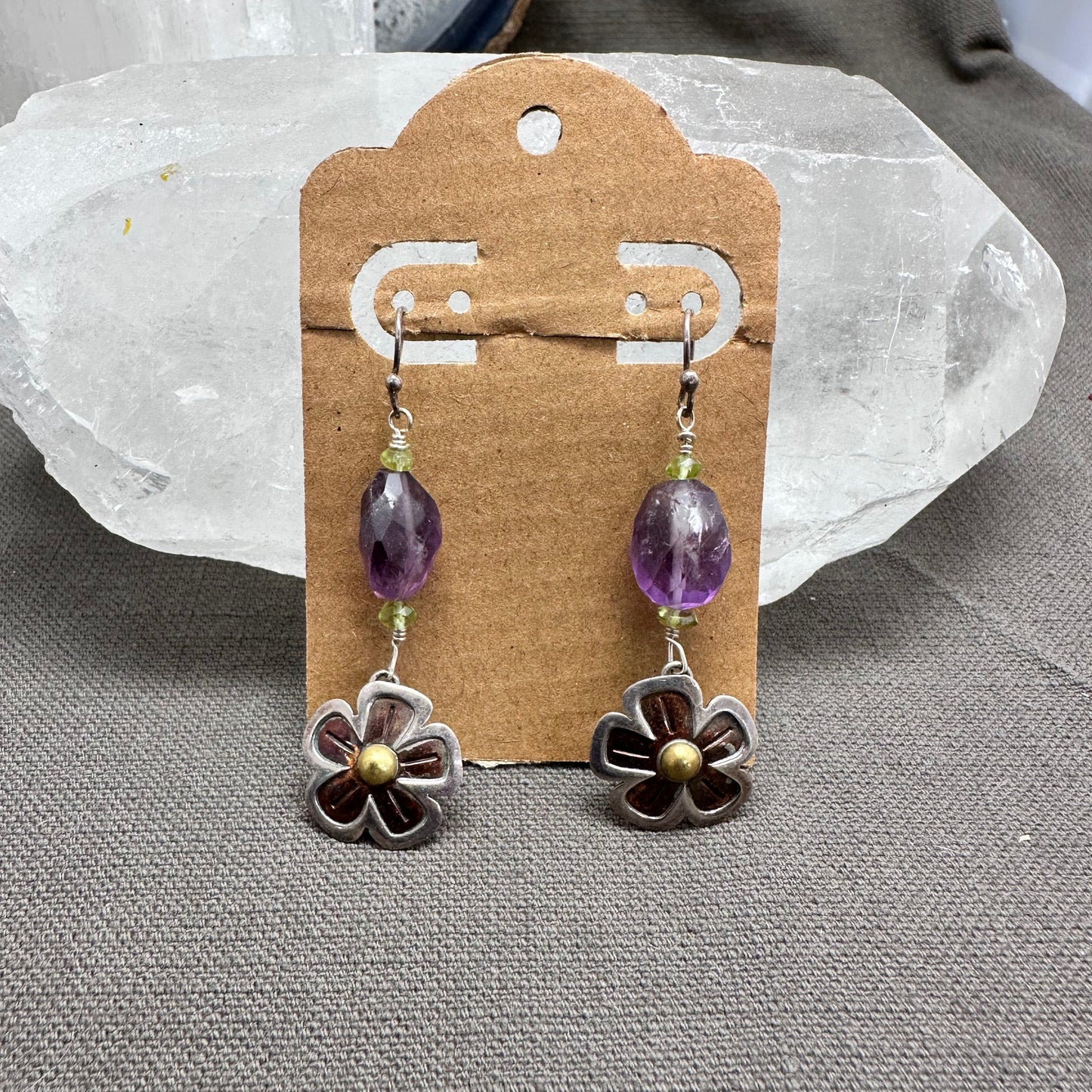 Amethyst and Flower earrings