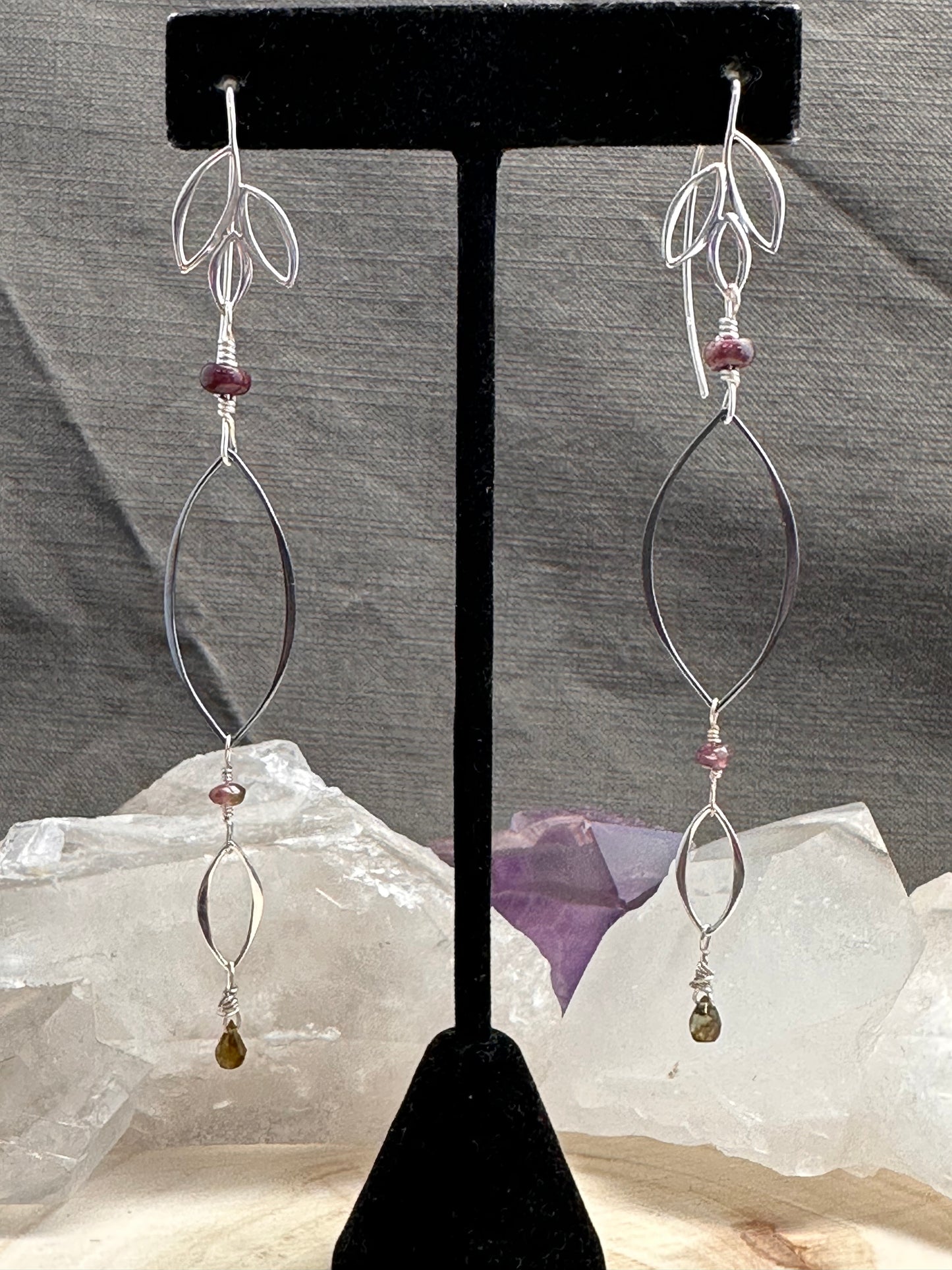 Leaves & Tourmaline earrings