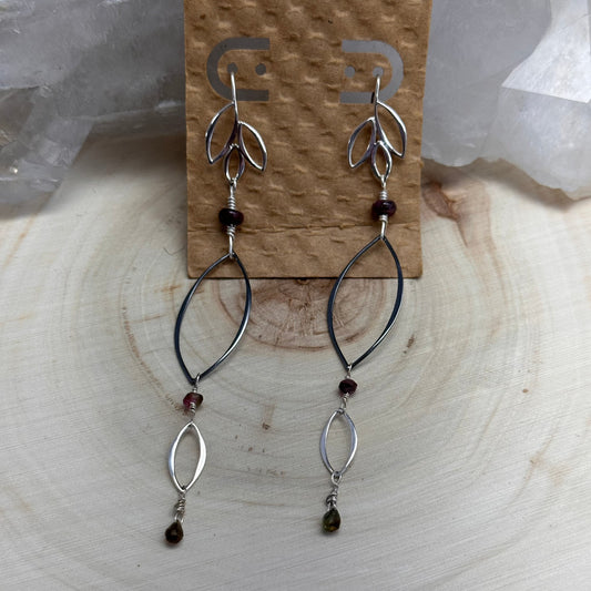 Leaves & Tourmaline earrings