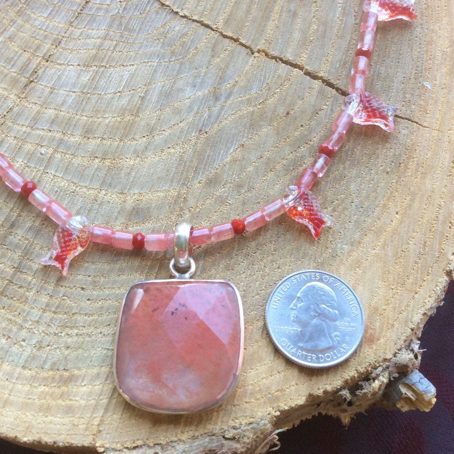 necklace "Red Tide" Cherry quartz pendant, Glass Koi beads, Mermaid jewelry, Ocean necklace, Beach Wear, Reiki charged, Sirens, Selkies