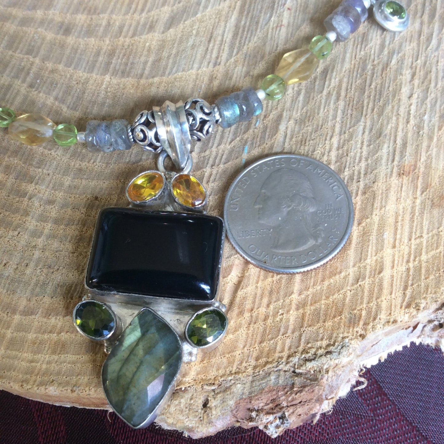 necklace "Night Forest" Onyx Labradorite Citrine & Peridot pendant, Labradorite, Peridot, Citrine, Gift Idea, Statemen necklace, Reiki vibes