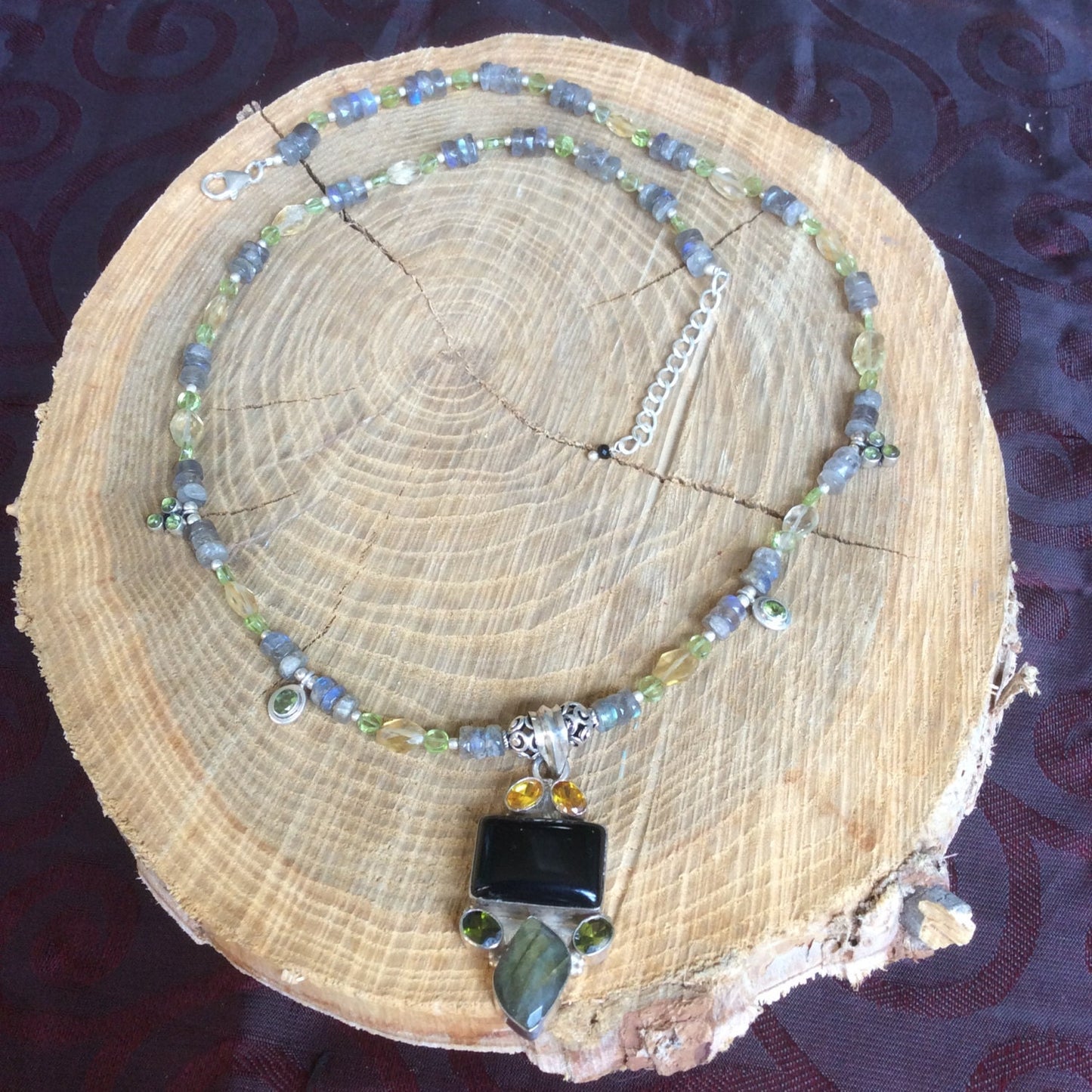 necklace "Night Forest" Onyx Labradorite Citrine & Peridot pendant, Labradorite, Peridot, Citrine, Gift Idea, Statemen necklace, Reiki vibes