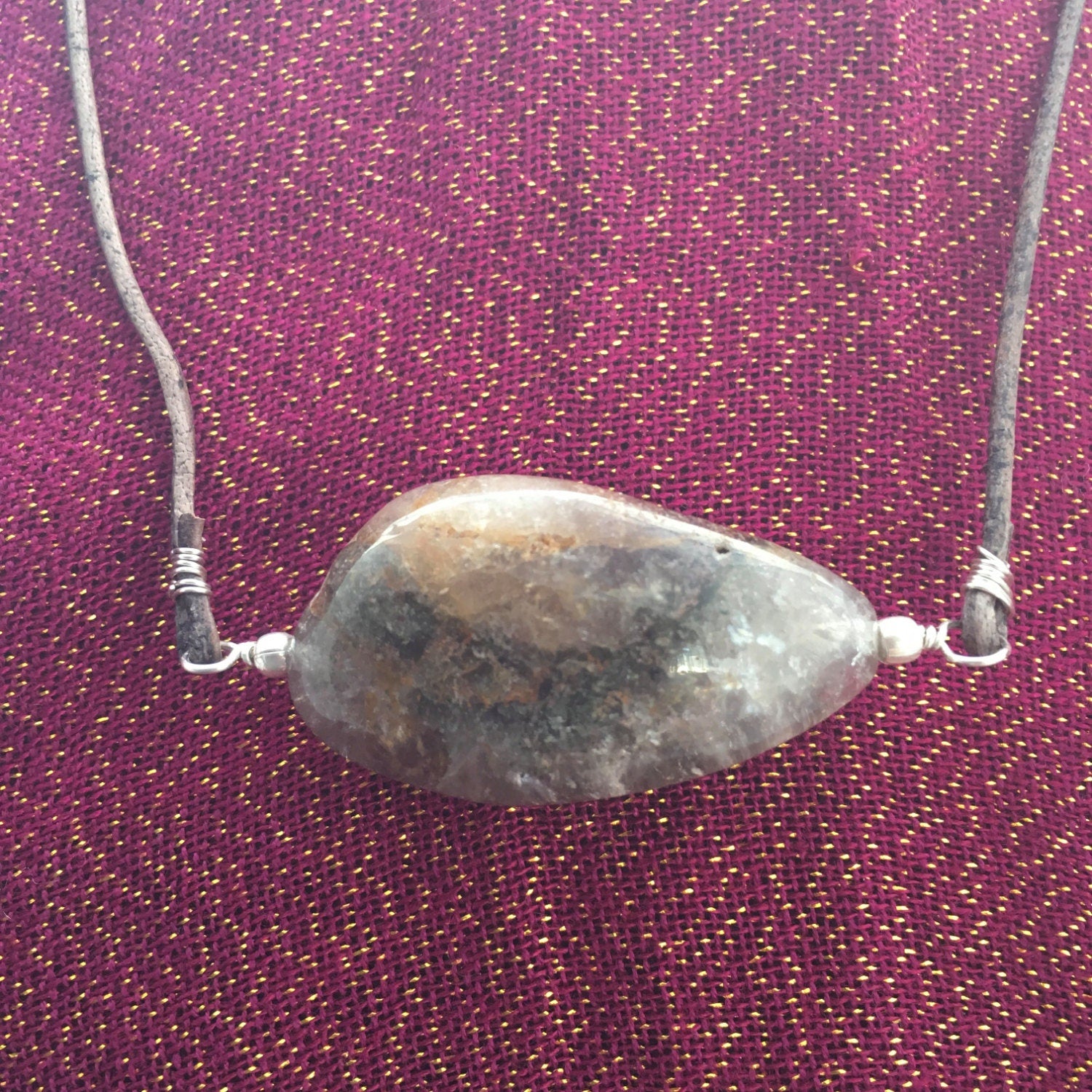 necklace "Earthly Healing" Lodalite focal, Garden Quartz, Gift idea, Gender Neutral jewelry, Reiki charged, leather necklace, Crystals