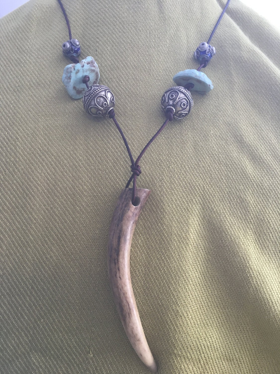 necklace "Horned One" Deer Antler pendant, Turquoise nuggets, Gender Neutral necklace, Gift idea, Stag energy