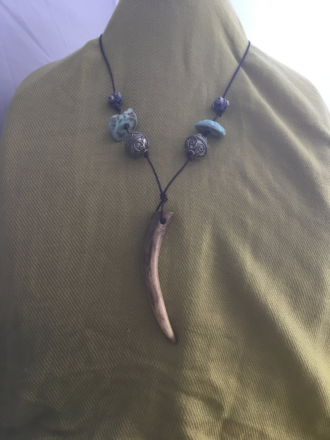 necklace "Horned One" Deer Antler pendant, Turquoise nuggets, Gender Neutral necklace, Gift idea, Stag energy