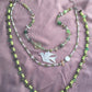 necklace "Peace" Dove pendant, Statement Piece, Spring Line, Gift idea, Birds, Earth Day, Peridot, shell heishi, leaves, Gender Neutral