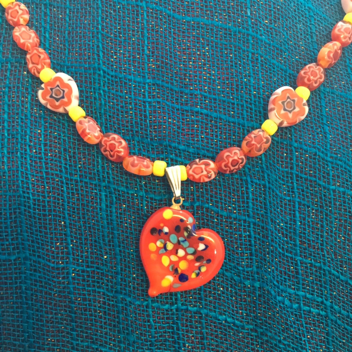 necklace "Celebrate Love" Murano Glass Heart, Millefiori beads, Valentine's Day, Self Love, Reiki charged, Bohemian Valentines, Gift idea