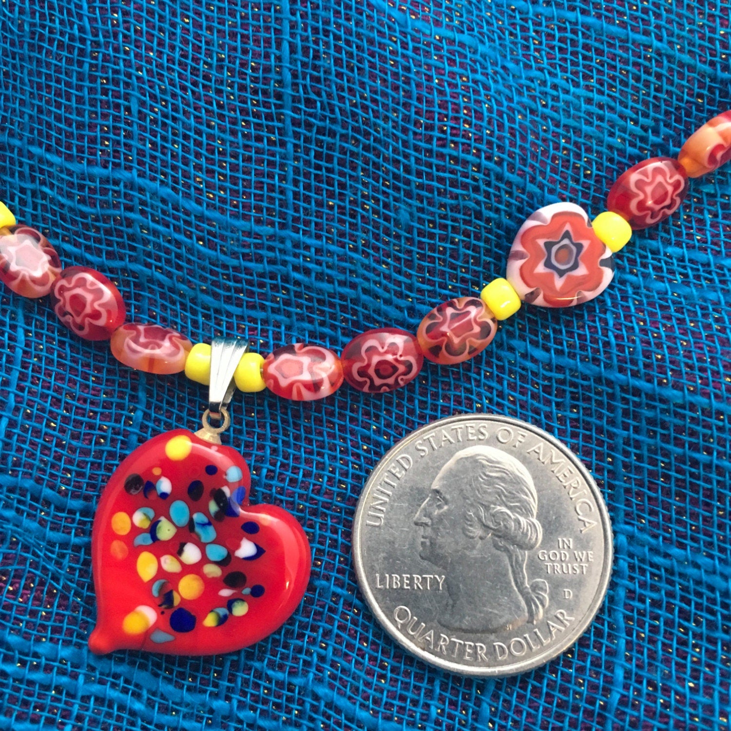 necklace "Celebrate Love" Murano Glass Heart, Millefiori beads, Valentine's Day, Self Love, Reiki charged, Bohemian Valentines, Gift idea