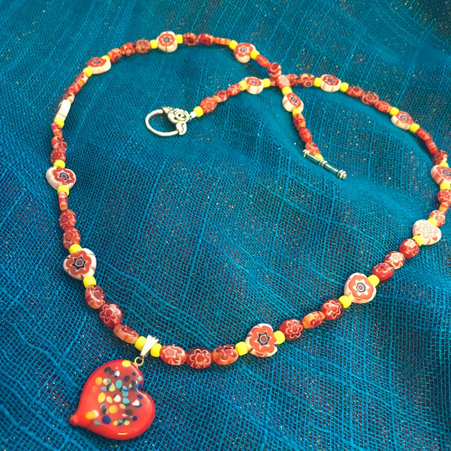 necklace "Celebrate Love" Murano Glass Heart, Millefiori beads, Valentine's Day, Self Love, Reiki charged, Bohemian Valentines, Gift idea