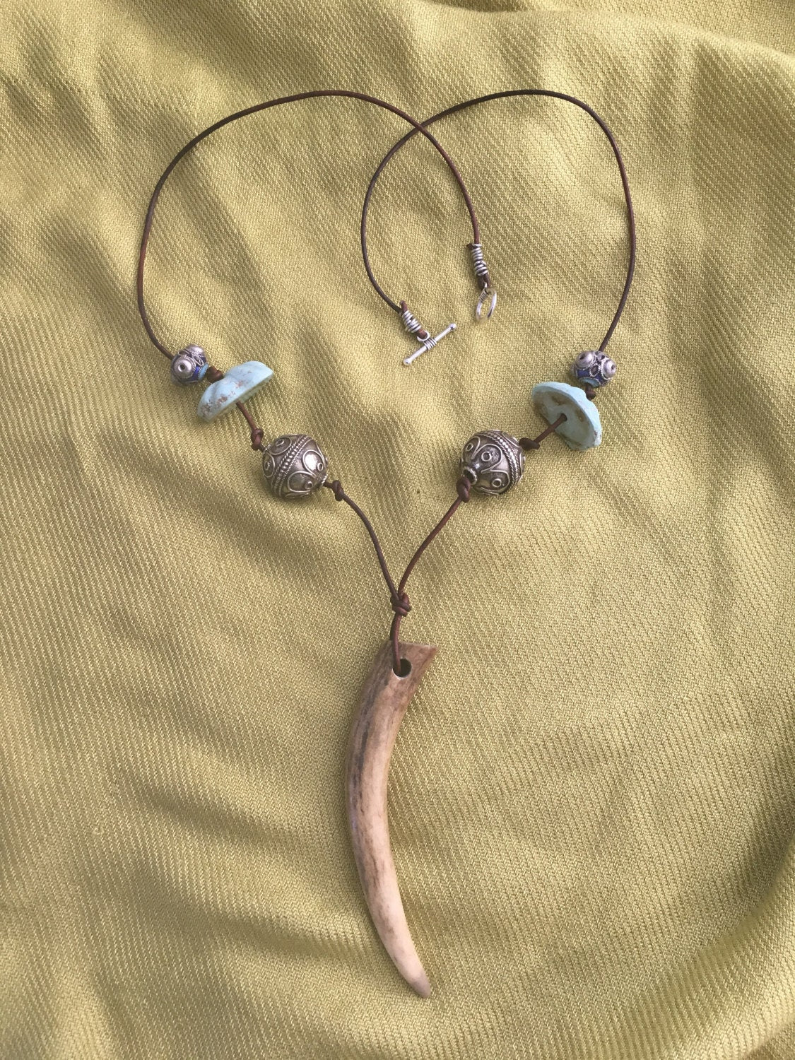 necklace "Horned One" Deer Antler pendant, Turquoise nuggets, Gender Neutral necklace, Gift idea, Stag energy