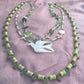 necklace "Peace" Dove pendant, Statement Piece, Spring Line, Gift idea, Birds, Earth Day, Peridot, shell heishi, leaves, Gender Neutral