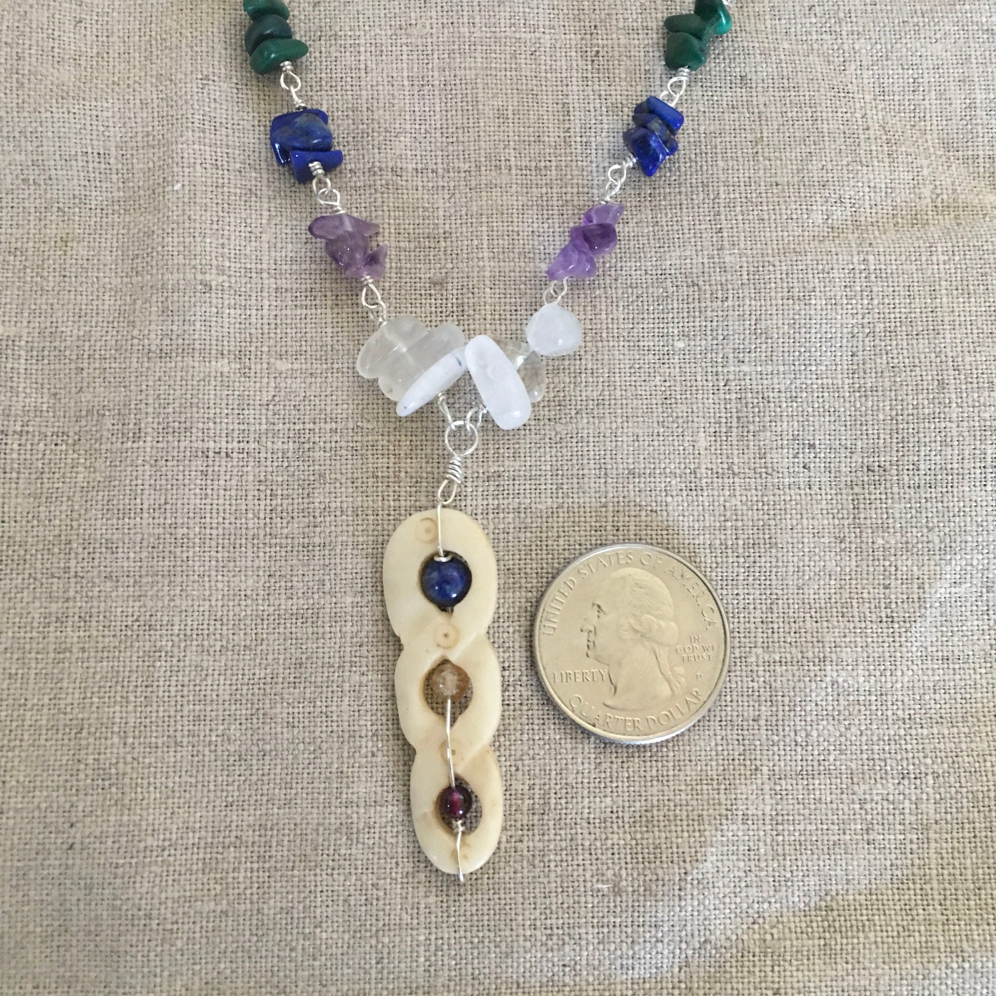 necklace "Helix" Carved Bone pendant, Rainbow stones, LGBTQ+ Jewelry, Pride jewelry, Chakra necklace, Reiki charged, Handmade chain, Rainbow